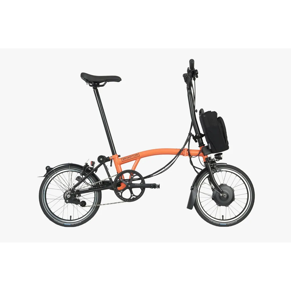 Brompton Electric C-Line Mid Bar Folding Bike Cloud 2023 Fire Coral